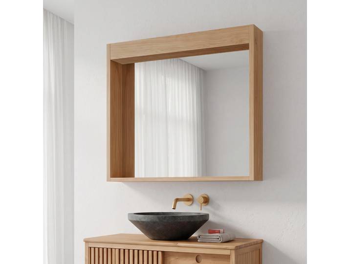 Miroir rectangulaire 80 cm cadre en bois massif avec emplacement lampes