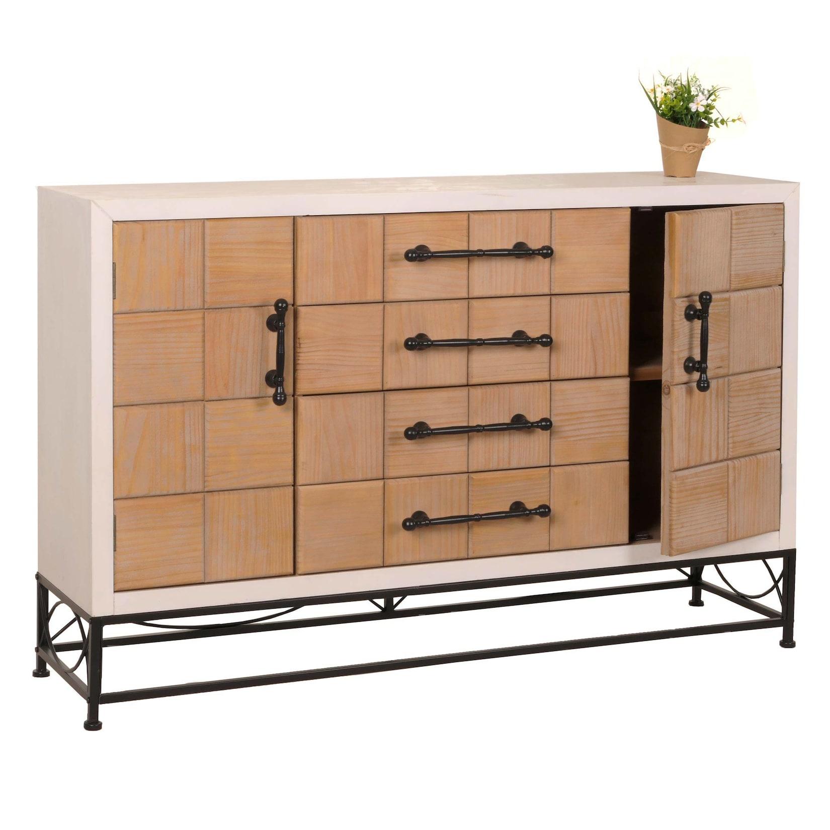 Kommode MCW-N30, Schrank Sideboard Highboard mit Türen und Schublade, Massiv-Holz MDF, 92x140x42cm