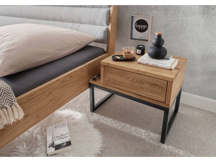 Nachttisch 55x45cm 'Kiara' Wildeiche massiv geölt & Metall schwarz