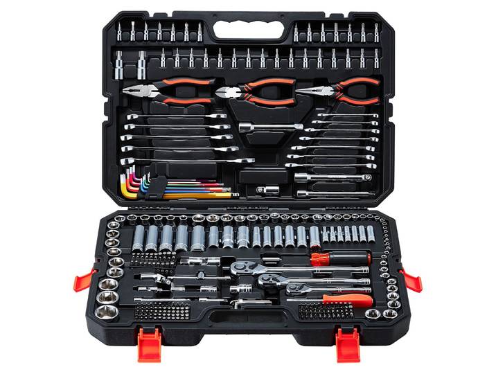 VEVOR 314 pièces. Jeu de clés à douille Boîte à cliquet avec 1/4 3/8 1/2 pouce\, boîte à cliquet avec cliquet réversible Jeu de clés à douille\, jeu d'outils universel pour les réparations quotidiennes et le bricolage