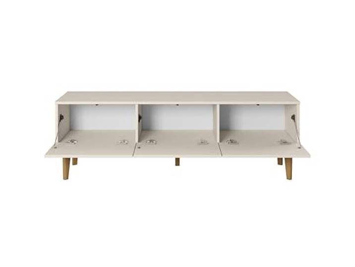 PAWS MEBLE Bergen RTV 150 3D Beige – Skandinavisches TV-Lowboard 150 cm – Push-to-Open – Holzfüße – 3 Klapptüren