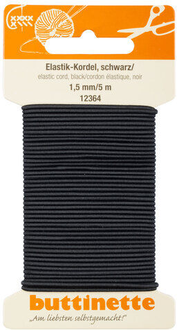 buttinette Elastik-Kordel, schwarz, Stärke: 1,5 mm, Länge: 5 m