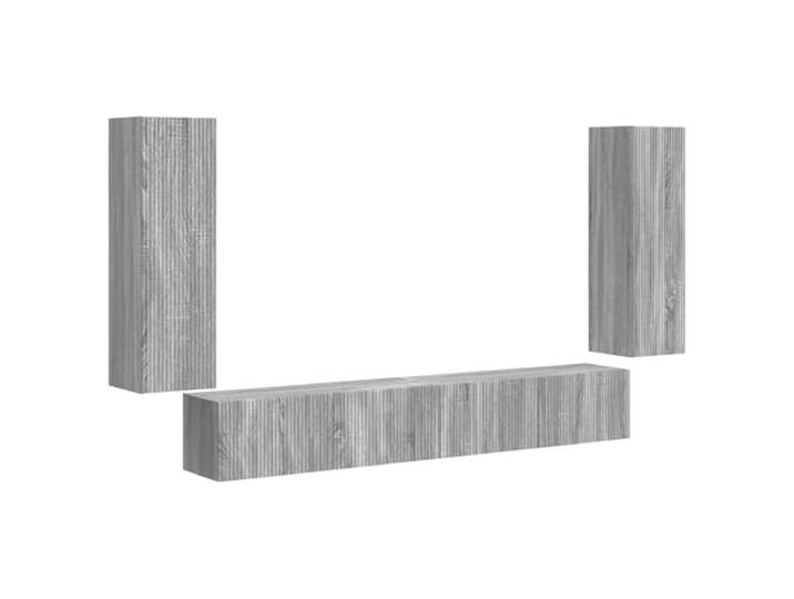 Roanoer TV Board Set Wandmontiert 4-Teilig Holzwerkstoff Graues Sonoma Platzsparendes 4-teiliges Schrankset für Wohnzimmer und Schlafzimmer aus solidem Holzwerkstoff mit Klapptüren.