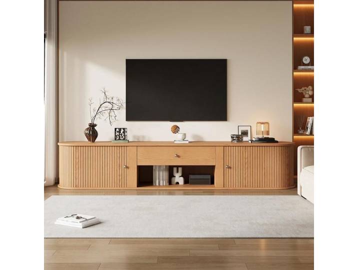 Meuble TV Ovale-Support Télé-le meuble TV peut être utilisé pour des téléviseurs jusqu'à 75 pouces-adapté au salon-180x40x40-naturel