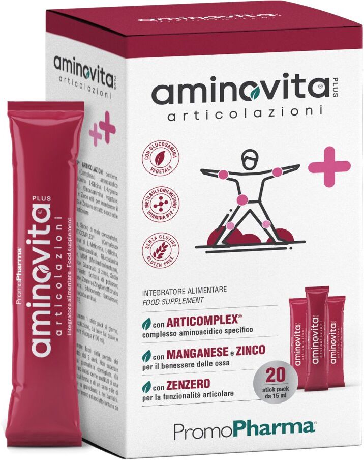 PROMOPHARMA SpA Aminovita Plus - Articolazioni 20 Stick da 15ml - Integratore per la Salute delle Articolazioni