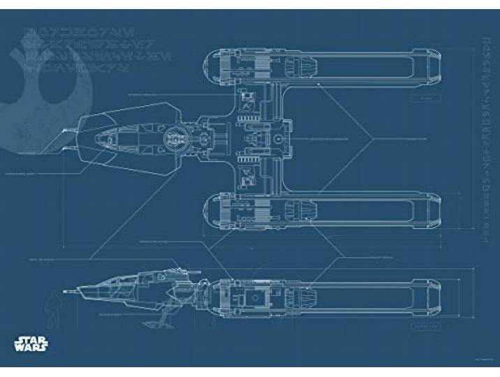 Komar Wandbild Star Wars EP9 Blueprint Y-Wing Kinderzimmer, Jugendzimmer, Dekoration, Kunstdruck ohne Rahmen WB180-70x50 Größe: 70 x 50 cm (Breite x Höhe)