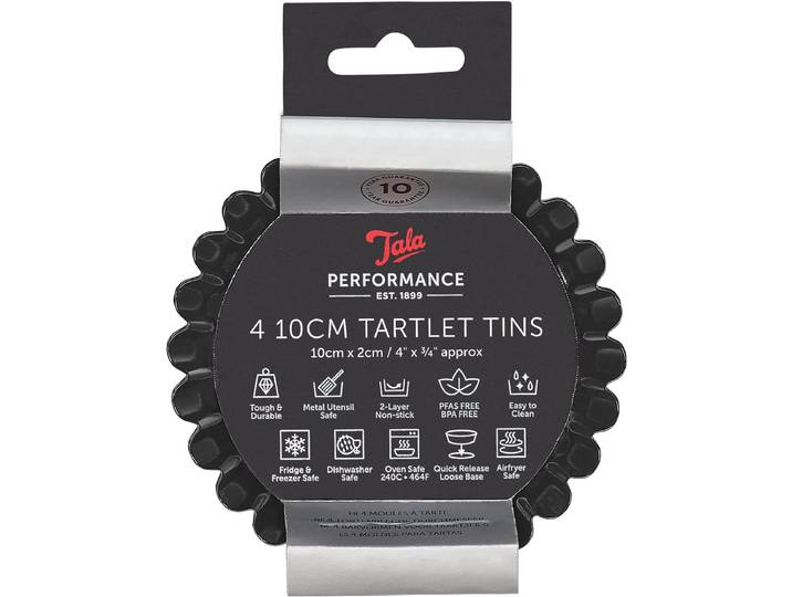 Tala Performance - Mini Taartvormen - 10 cm - Set van 4 - Losse Bodem - Ovenbestendig - PFAS-vrij