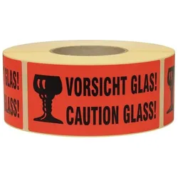 Transpak, Sicherheitskennzeichnung, Hinweisetikett Vorsicht Glas Länge 145 mm, Breite 70 mm rot