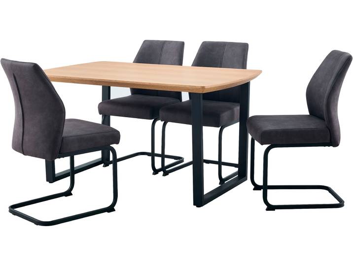 Essgruppe HELA WANDSBEK , braun (eiche hell, vintage anthrazit, vintage anthrazit, schwarz), B:140cm, 100% Polyester, Sitzmöbel-Sets, Essgruppe, Tisch Echtholz furniert, Schweizer Kante, Stuhl mit Federkorb