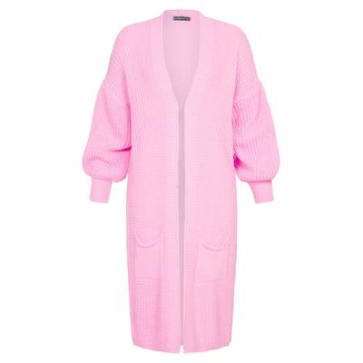 Strickjacke CLOUD 5IVE "CLOUD 5IVE Cloud 5ive Longform Knit Cardigan with 2-Pockets", Damen, Gr. L, rose, 100% Polyacryl, unifarben, normal, Rundhals, Strickjacken Strickjacke