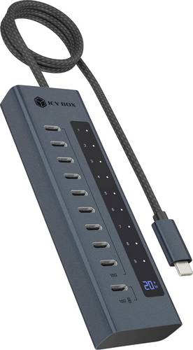 ICY BOX 61171 USB-Hub 10 Port USB-C, USB-C PD USB 3.2 Gen2 10 GBit/s LED-Anzeige, mit Aluminiumgehäuse Blau IB-HUB1450-C31