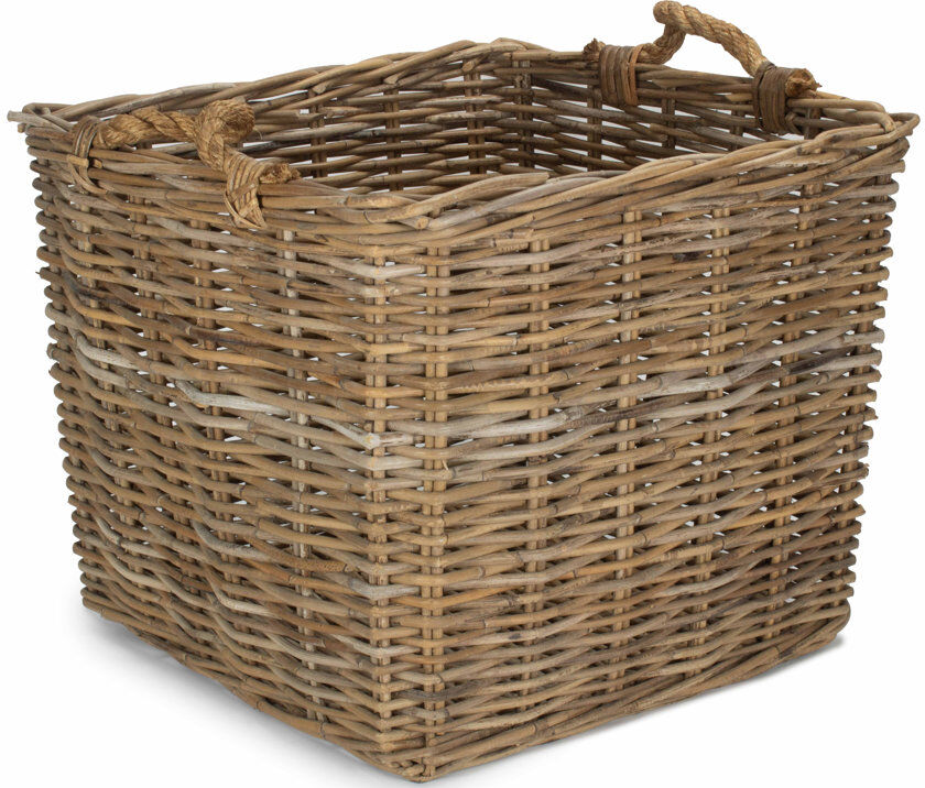Union Rustic Angie Rattan Log Carrier Basket Grey 45cm x 52cm W x 52cm D