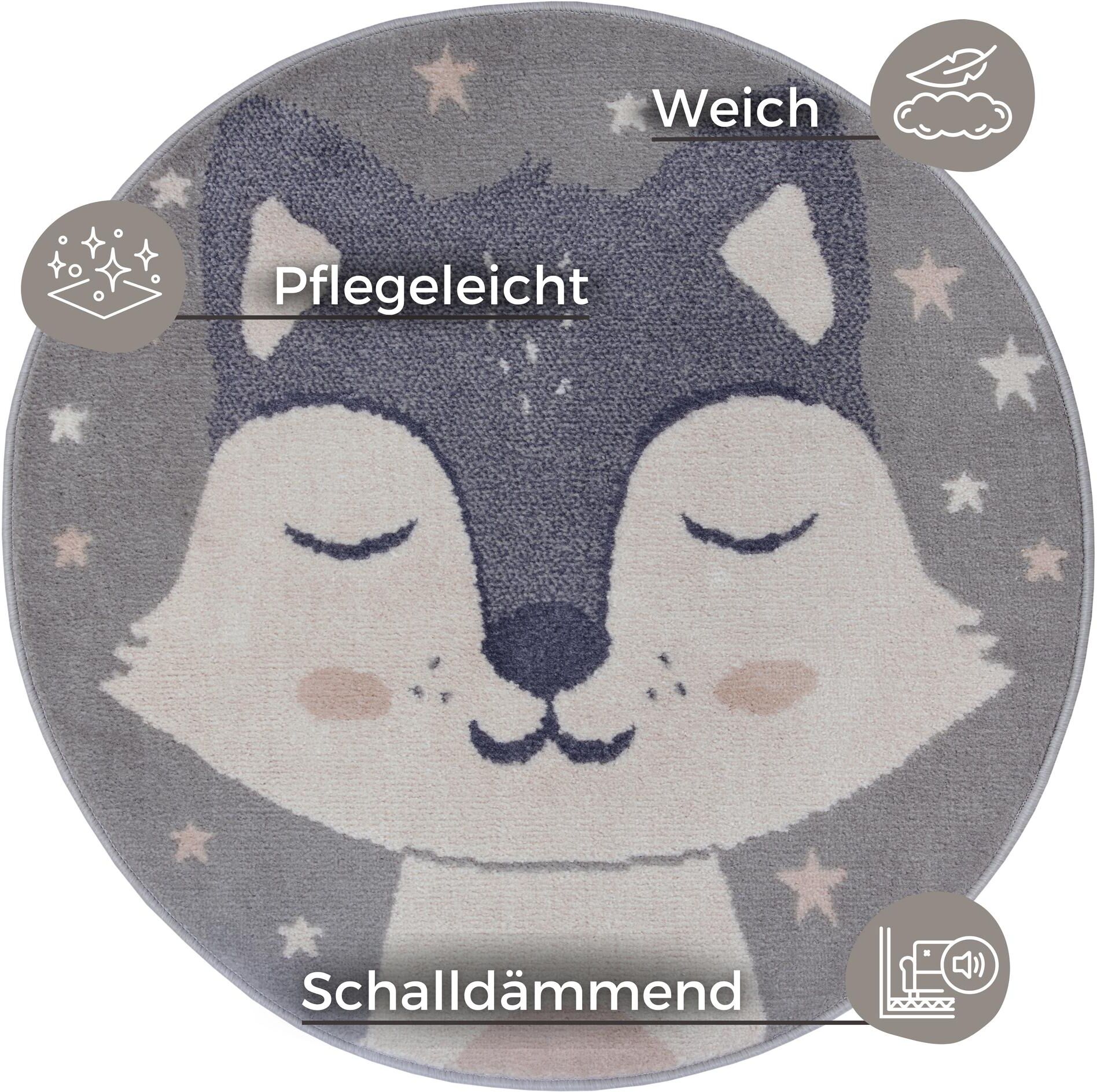 Kinderteppich HANSE HOME "Fuchs Ø 140 cm", Kinder, Gr. 1 Stk., grau (dunkelgrau), Polypropylen (PP), Teppiche Kinderteppich dunkelgrau 1 Stk.