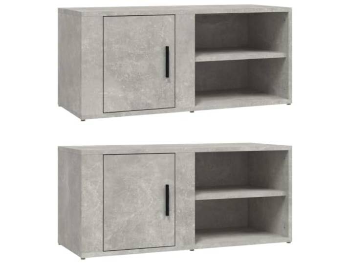 KUPTYERFG TV-Schrank 2er Set Betongrau 80x31,5x36 cm Medienschrank Flexibles 2er Lowboard Set mit 3 Fächern und wechselbarem Türanschlag für Wohnzimmer und Schlafzimmer.