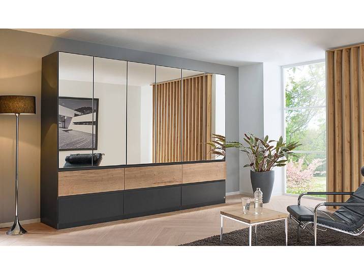Drehtürenschrank Winnipeg mit Spiegel 271cm ohne Beleuchtung Grau/Graumetallic