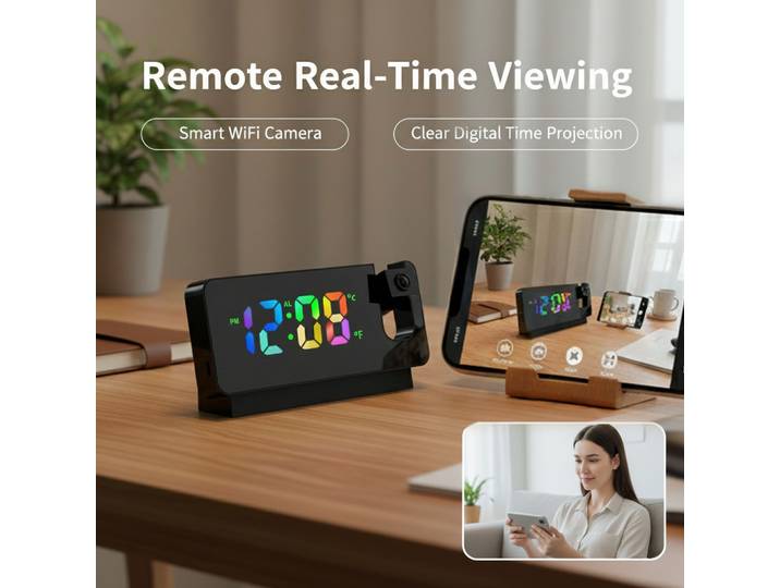 Caméra d'horloge numérique WiFi 4K UHD, avec carte SD 64 go, caméra de surveillance domestique avec Projection de temps, contrôle par application, détection Mobile