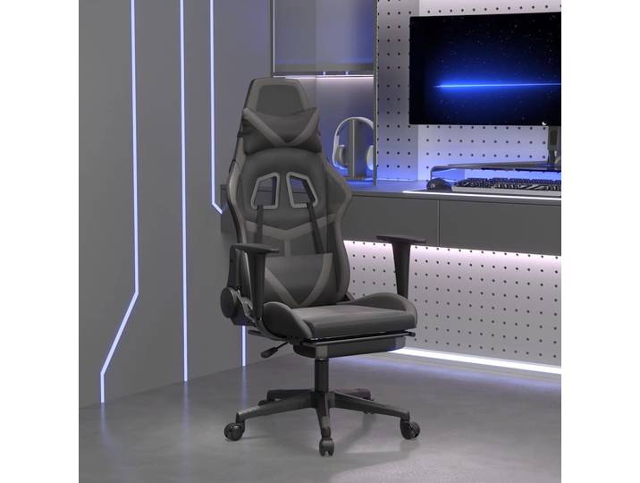 vidaXL Gaming-Stuhl mit Massage & Fußstütze Schwarz & Grau Kunstleder
