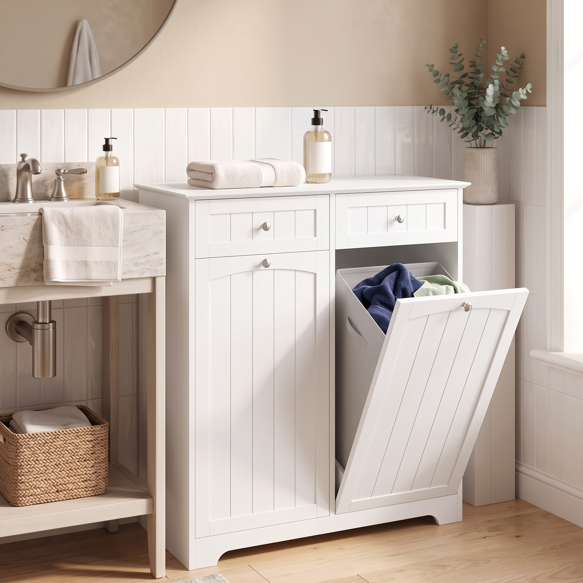 Homcom Mobile Bagno Salvaspazio con 2 Cassetti e 2 Cesti, Bianco   Aosom Italy