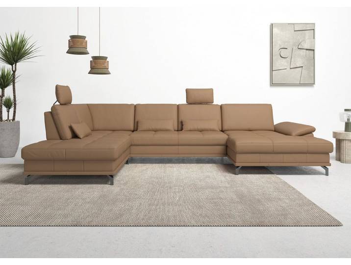 OTTO home Wohnlandschaft Costello U-Form, Sitztiefen- & Armteilverstellung, 3 Nierenkissen, optional Schlaffunktion & Stauraum, Federkern, Leder
