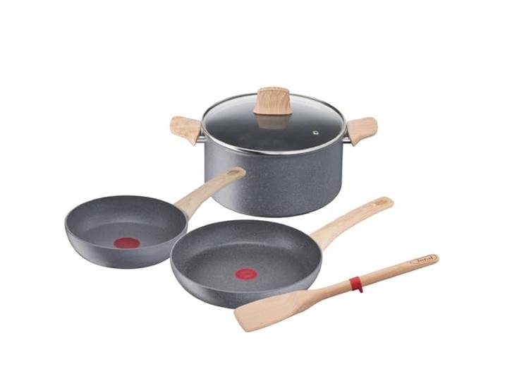 Tefal - Natural Force Set de Faitout et poêles Induction - 5 pièces Set de casseroles et poêle Mineralia+ antiadhésif - Cuisson saine sans matière grasse - Compatible tous feux dont induction