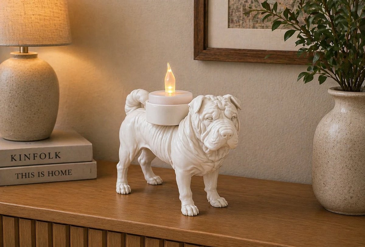 Shar Pei Hond Waxinelichthouder - Wit