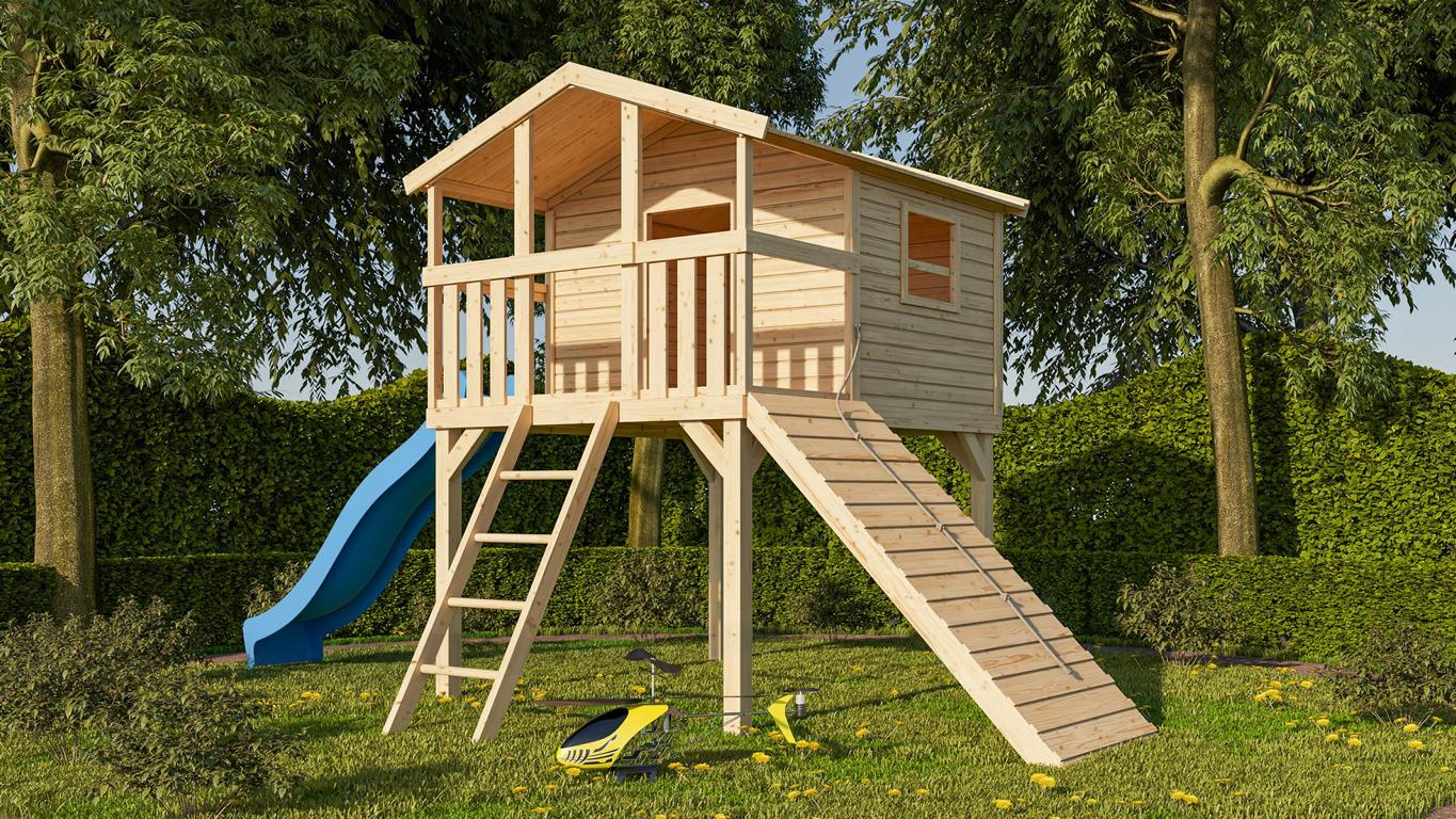 KARIBUHOLZT Akubi Benjamin Rutsche blau Holzrampe natur 16905483