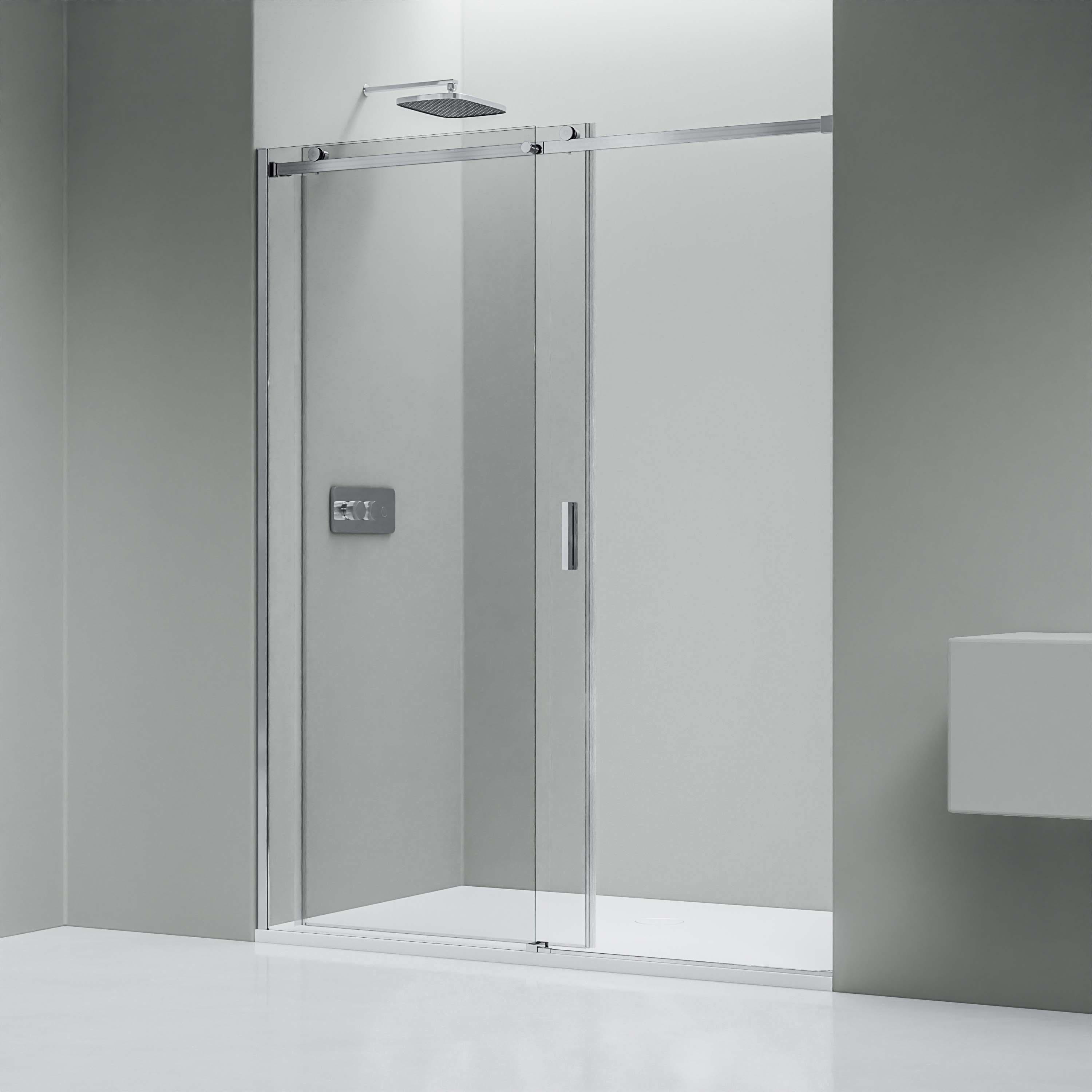 Nischendusche mit Schiebetür NT806 FLEX - Glasstärke wählbar - Nano Klarglas - Profile - Chrom - Breite wählbar, Breite:1200 mm, Glasstärke:6mm ESG-Sicherheitsglas