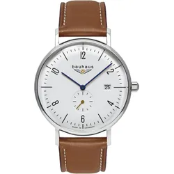 Bauhaus Herren Quarz 21341 - Weißes Ziffernblatt mit schwarzen Zahlen/Indices,dunkelbraun - 41mm