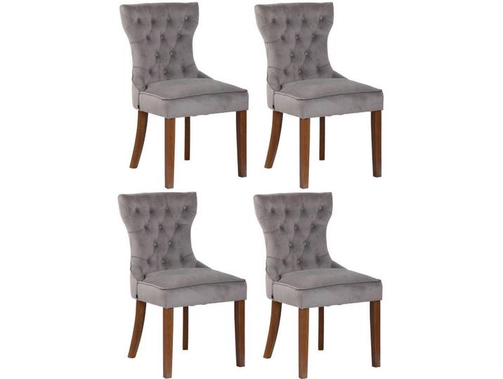 CLP Wohnzimmerstuhl 4er Set Samt Grau, Holz, 51x90x59 cm, Esszimmer, Stühle, Esszimmerstühle