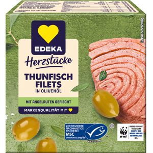 Edeka Fischkonserve Herzstücke Thunfischfilets, mit Olivenöl, MSC zertifiziert, 160 g
