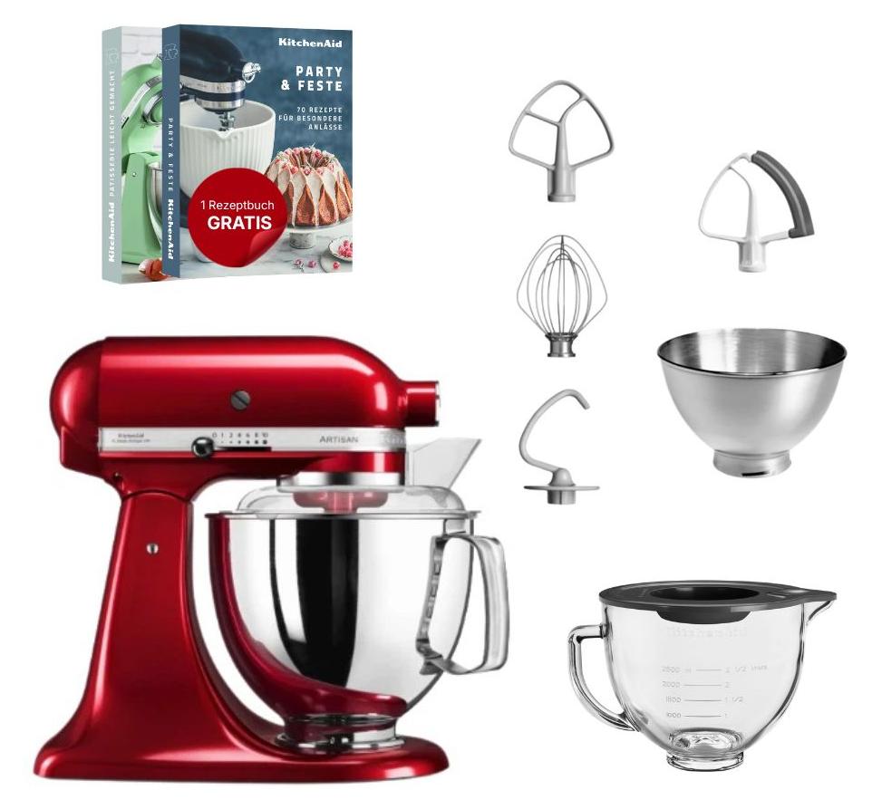 KitchenAid 4,8 L 5KSM175 Artisan Küchenmaschine Glasset mit Glasschüssel Liebesapfel Rot