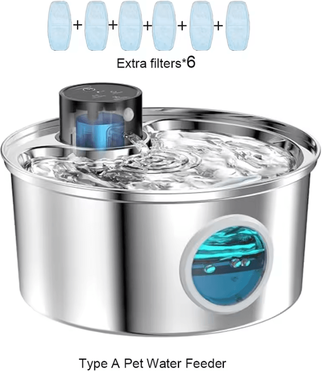 Inspire Curations AquaSense 3.2L Rechargeable Stainless Steel Pet Water Fountain can Recharge 6chip l 3l