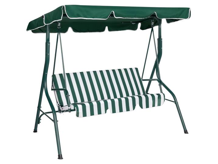 BELIANI Hollywoodschaukel grün/weiß Stahl Sonnendach verstellbar Outdoor Terrasse