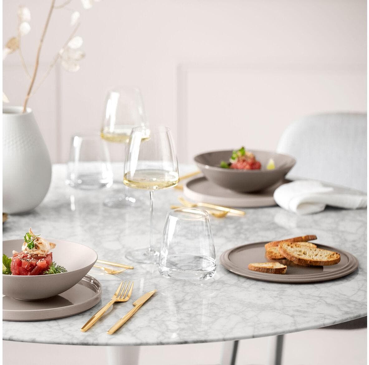 Kombiservice VILLEROY & BOCH "Villeroy & Boch Iconic pure Beige", beige (natur), 7 Stk., Porzellan, Geschirr-Sets, Kombiservice natur 7 Stk.
