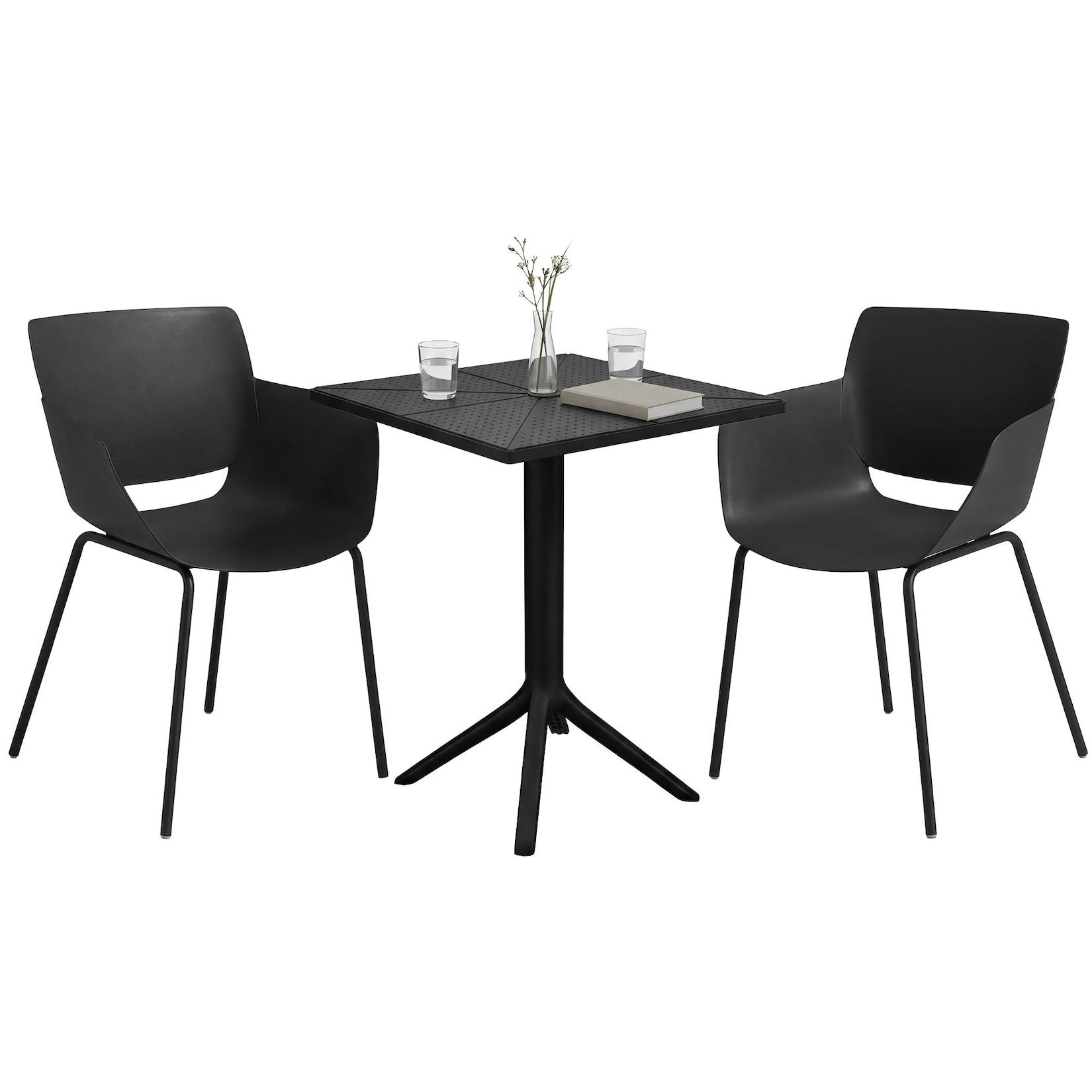 CLP Gartenmöbel-Set wetterfest Norva, mit 2 Stühlen im Lounge-Design und quadratischem Tisch, 3-tlg. Sitzgruppe für Garten, Terrasse & Balkon