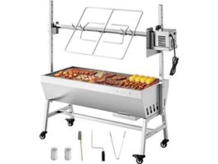 Rôtir de Grosses Pièces Rôtissoire Barbecue Charbon Tournebroche Électrique Broche Inox Réglable