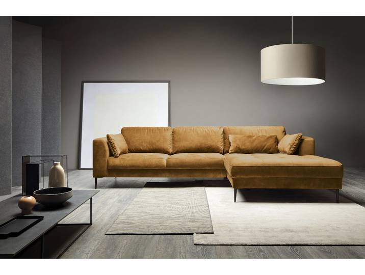 Ecksofa TRENDMANUFAKTUR Luzi, wahlweise mit Schlaffunktion & Bettkasten., L-Form , orange (golden orange), B:280cm H:80cm T:168cm, 100% Polyester, Sofas, Ecksofa, Designsofa mit tollem Sitzkomfort, Metallfüsse schwarz, Breite 280 cm