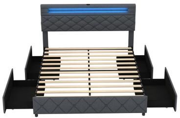 Costway Full/Queen Size Bed Frame with Adjustable Storage Headboard and Wooden Slat Support-Queen Size