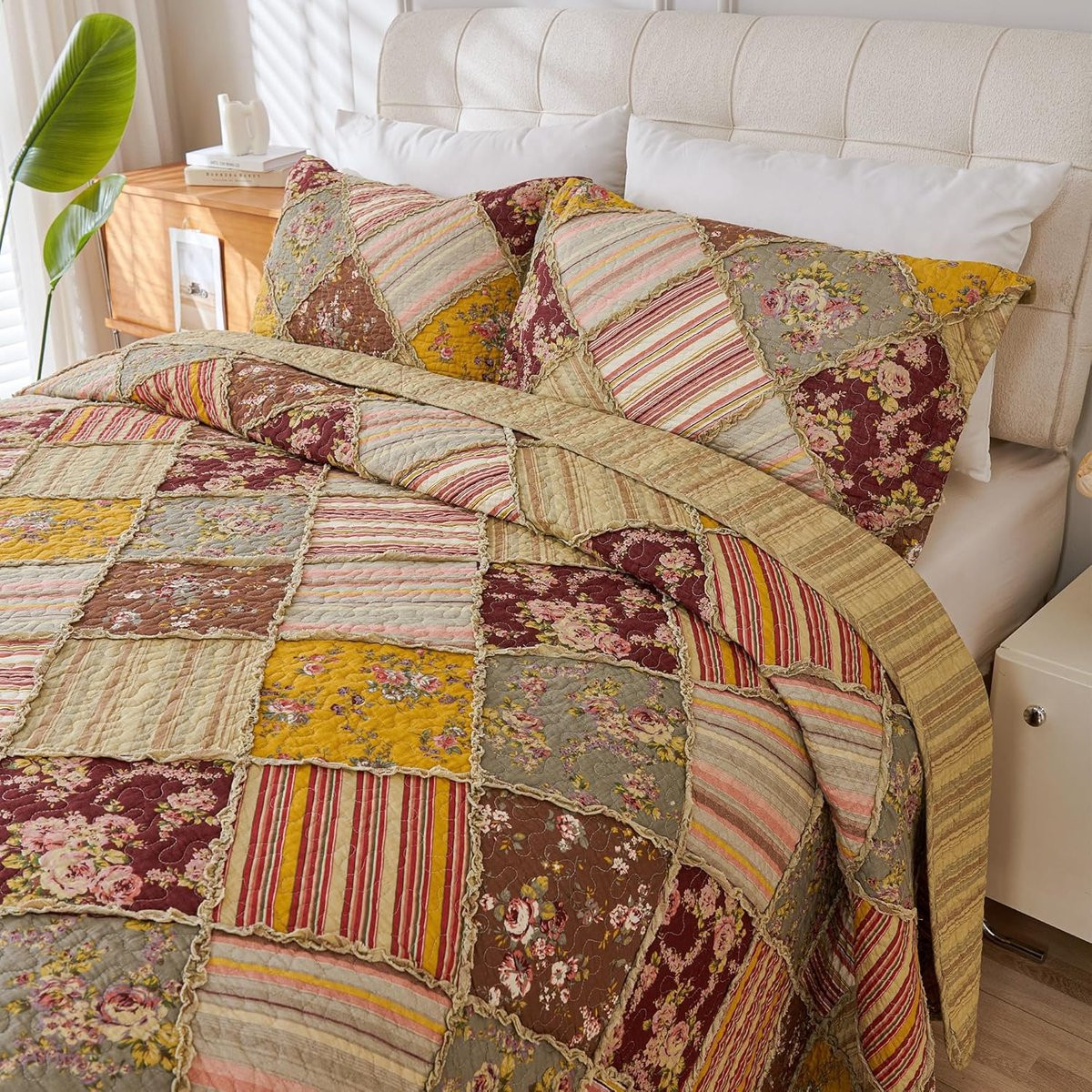 Patchwork Dekbedset Spree Meerkleurig - Omkeerbaar Quiltset voor Queen Bed