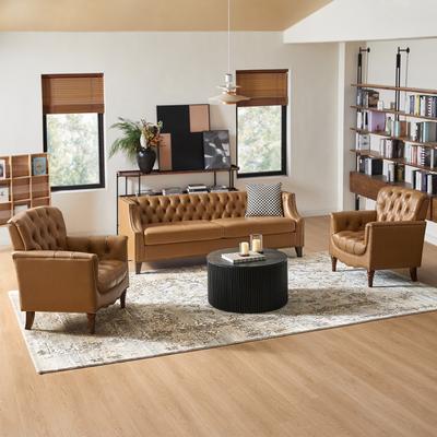 HULALA HOME Annja Transitional 3-Piece Genuine Leather Living Room Sets with One-Sofa and Two-Accent Chairs