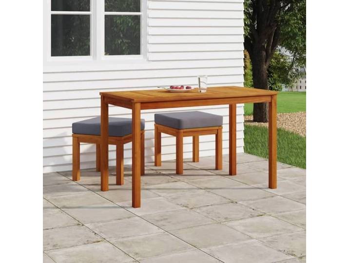 VIDAXL Ensemble Table avec chaises jardin (3 pcs) - ANTI-UV - et coussins - Acacia solide 110x55x67 cm M2518