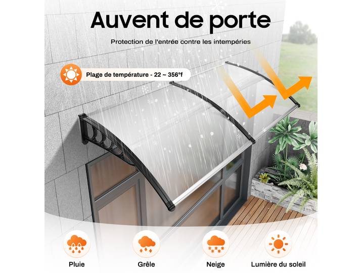 Modification de porte en polycarbonate, auvent solaire, housse de pluie avec cadre en polypropylène pour portes et fenêtres de magasin, 200x93cm