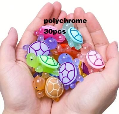 Perfect Picks Market Glow In The Dark Mini Turtle Figurines Set Luminous Plastic DIY Craft & Party Favors 30pcs