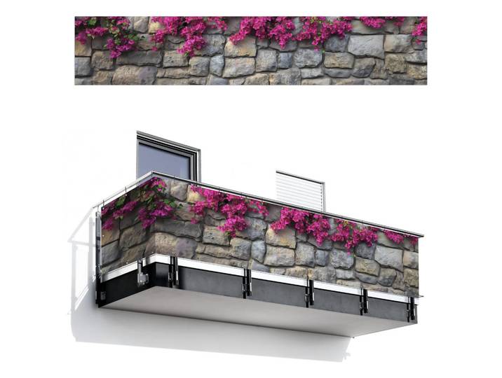 MuchoWow Balkon-Sichtschutz Bougainvillea - Steinmauer - Rosa, Magenta, Kunststoff, Rechteckig, 500x100 cm, Sonnenschutz, Sichtschutz