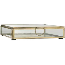 IB Laursen Längliche Glasbox mit Deckel Solitaire, 18 x 18 x 4,5 cm, messing