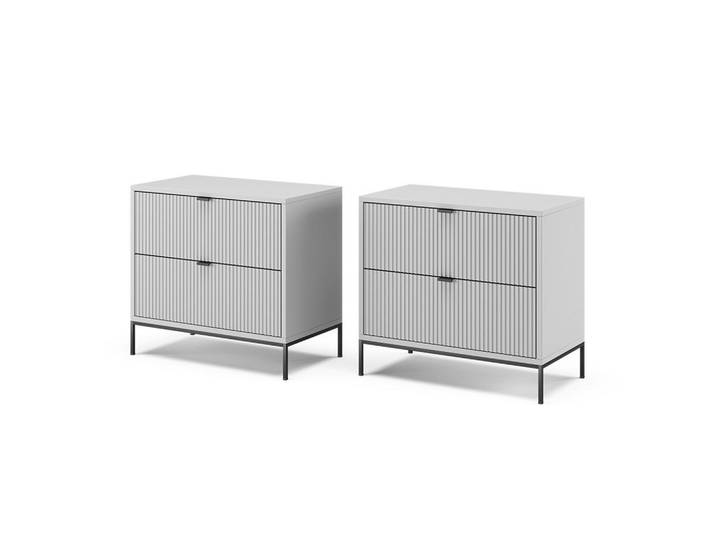 Vicco Nachttische Eliza Grau 2er Set, Rechteckig,Rechteckig, 66x60x36 cm, Schlafzimmer, Nachtkästchen