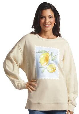 Masseys Lifestyle Crewneck Sweatshirt (Size Large) Bone/Lemon, Cotton,Elastine