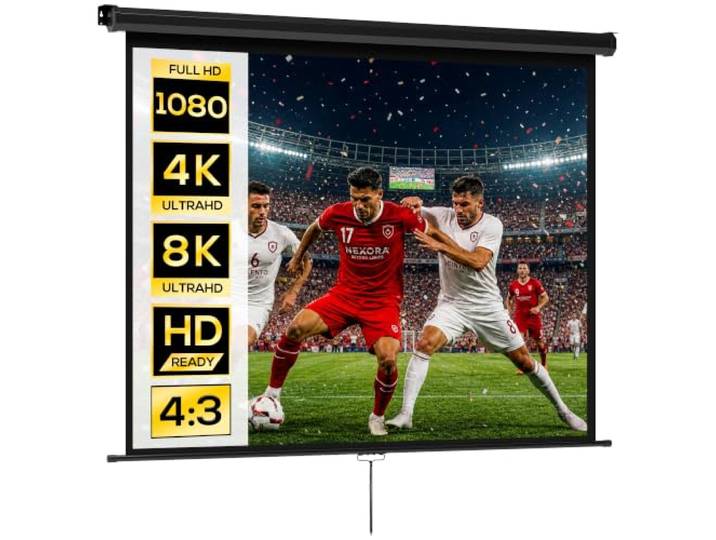 HOMCOM Écran de Projection 84\ 4:3 HD 4K 171 x 128 cm Noir Écran Videoprojecteur\, Boîtier en Métal\, Hauteur Réglable Manuellement\, pour Cinéma Maison\, Bureau\, Voyage