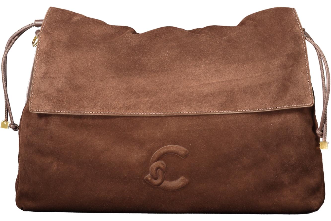 Elegante braune Wildledertasche mit Kordelzug und verstellbarem Gurt