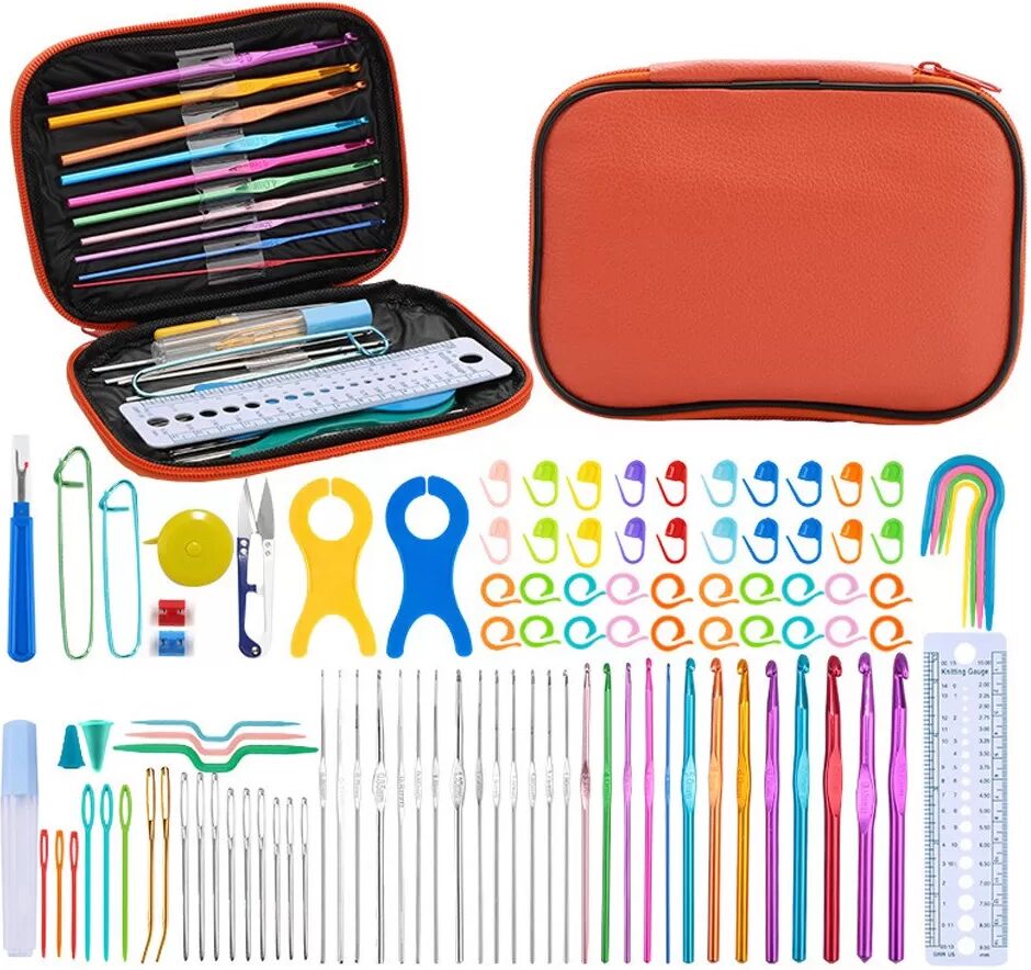 INF Buntes TPR Softgriff Aluminium Häkelnadel Set - DIY Strickwerkzeug mit Etui